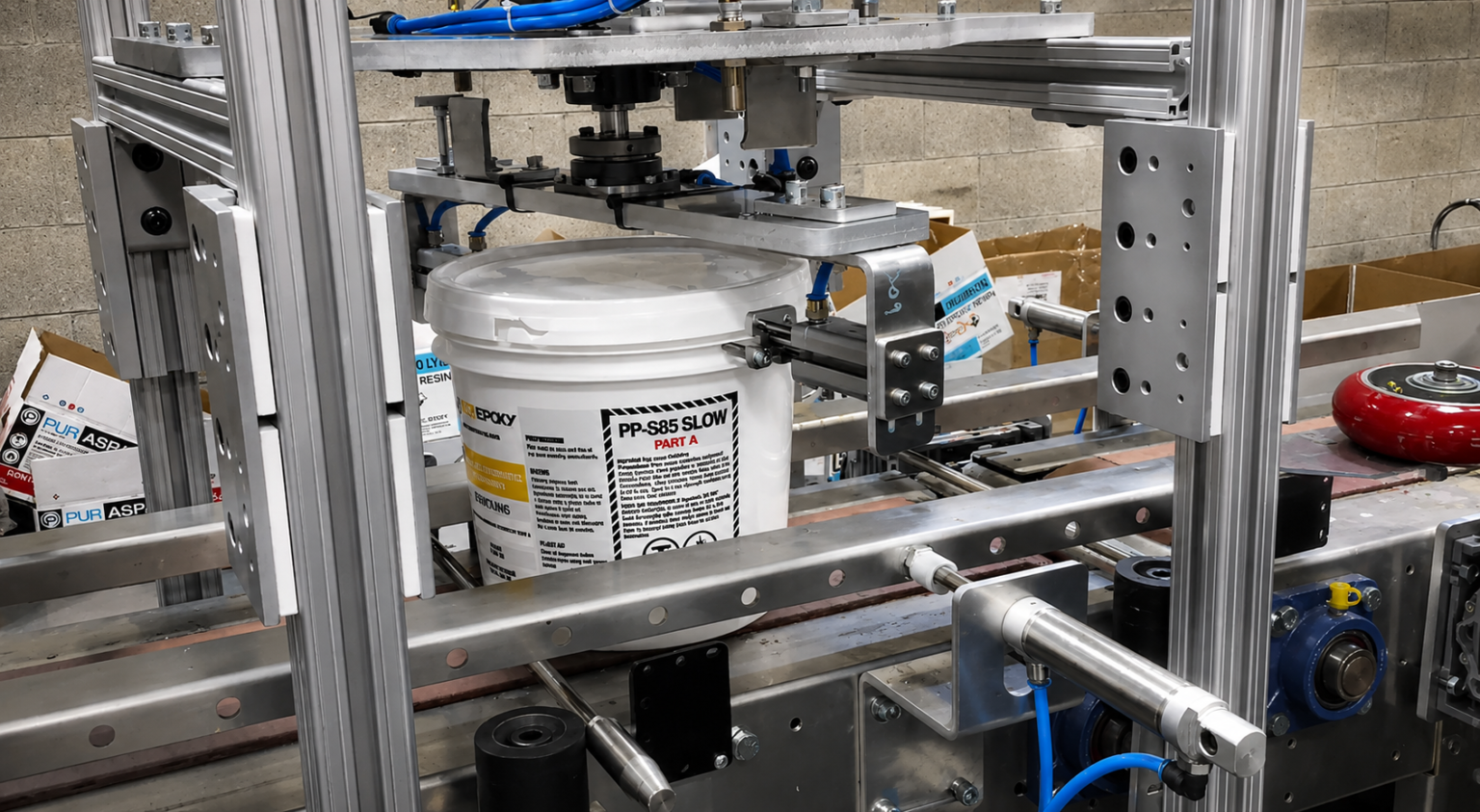 Specialized machine (bucket aligner)